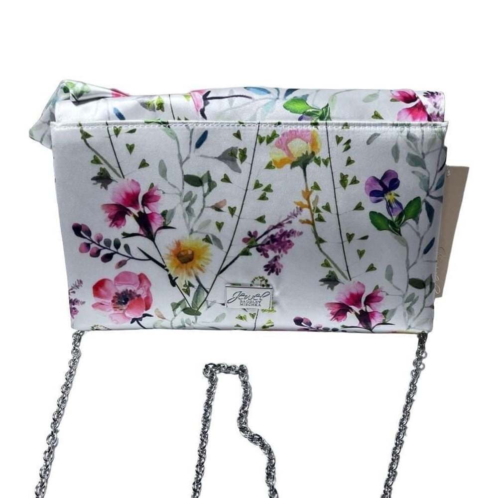 Jewel Badgley Mischka Delilah Handtied Bow Envelope Clutch White Floral